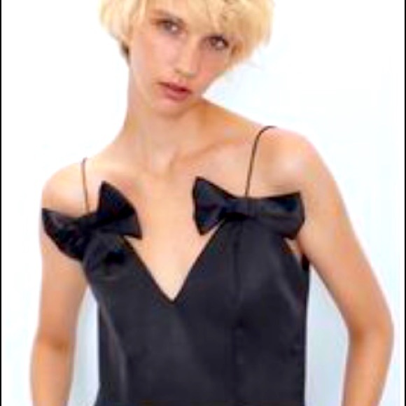 Zara Tops - NWT ZARA black satin spaghetti strap top large